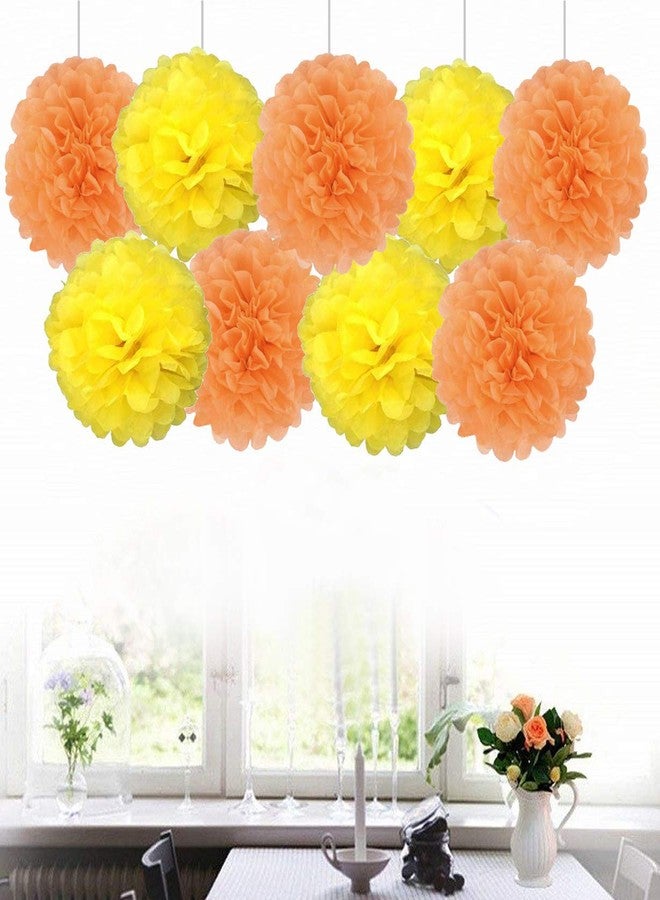 AMFIN 18 Pcs. 10" Tissue Paper Pom Pom Flower Balls for Birthday Wedding Party Anniversary Welcome Baby Shower Decorations - Light Orange & Yellow - Image 1